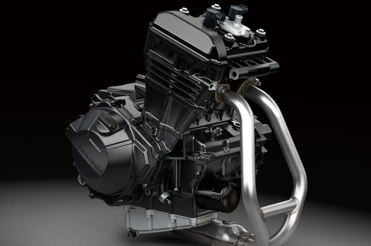 It continues to be powered by the same 296cc, twin-cyl motor making 39hp and 26Nm. Kawasaki Ninja 300 engine image